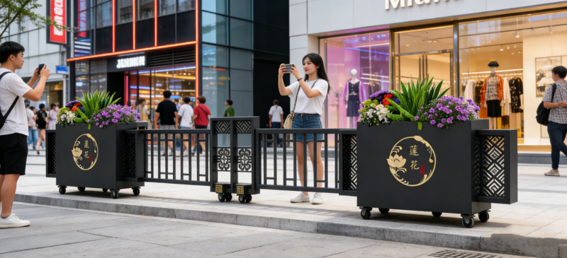 步行街移动花箱护栏
